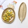 Assiettes dorées ananas/feuilles Desserts fruits plateau décoratif nordique séché