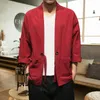 Men's Jackets Men Spring Shirt Lace Up Open Stitch Sun Protection Solid Color Long Sleeves Match Pants Casual Retro Japanese Style Clothes