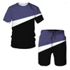 Herren-Trainingsanzüge, übergroß, O-Ausschnitt, Herren-T-Shirt, Shorts, modischer 2-teiliger Sportanzug, 3D-Druck, lässige, schnell trocknende Sport-Trainingskleidung