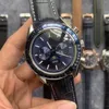 Relógio de pulso masculino 44mm, relógio mecânico automático, fase da lua, azul, preto, pulseira de couro, cristal de safira, à prova d'água317s