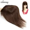 Toppers Isheeny 8" 10" 12" 14" 18" Center Part Human Hair Pieces Brown Color Women Topper With Bangs 13x13cm Base 100% Human Hair