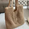 Raffia Straw Handbag Purse Fashion Letters Internal Zipper Pocket Golden Hardware Women Soft Tote Shopping Bags Large Capacity Pockets