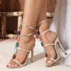 Top Summer Sandal New Sexy Slim Women High Heels With Pearl Button Strap Womens Roman Style Sandals Heel Shoes 240228