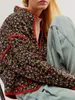 Kadın Ceketleri Kadın Kırpılmış Çiçek Kapiteli Ceket Vintage Etnik Stil Hafif Puffer Ceket Y2K Açık ön yastıklı dış giysiler