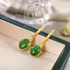 Dangle Earrings Original S925 Sterling Silver Natural Hetian Jade Green Ear Hook Ladies Creative Affordable Luxury Fashion All Match