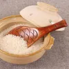 Cuillères 2set manche court mini sel avec cuillère de service de pagaie de riz en bois