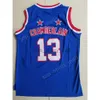 Harlem Globetrotters 13 Wilt Chamberlain Movie basketbalshirts Goedkope verkoop Teamkleur Blauw Alle gestikte Chamberlain-uniformen Hoge kwaliteit