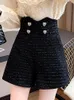 HMA femmes mode avant amour boutons en métal Tweed Shorts Vintage taille haute laine femme pantalon court Mujer 240321