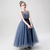 Pretty Blue Tulle Jewel ruffles pärlor Flower Girl Dresses Girl's Pageant Dresses Girls Birthday/Party Skirt Girl Everyday Dress Custom SZ 2-12 D321070