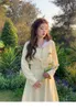 Vestidos de trabalho doce faculdade vestido plissado casaco de duas peças conjunto moda feminina bordado único breasted coreano suave primavera magro chique senhora