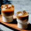 커피 유리 컵 쌓을 수있는 유리 제품 스트라이프 간단한 투명 칵테일 바 음료 소다 워터 주스 머그잔 컵 음료웨어 240307