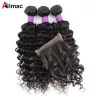 Closure Natural Color Deep Wave Human Hair Bundles With 4x4 Lace Closure Brazilian Remy Hair Extention 200g/Set Free Part Swiss Lace