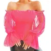 Women's Blouses Women Top Stretchy Ruffle Edge Simple Off Shoulder Party Blouse For Night Club