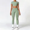 Al Women Yoga Crop Top + Pant Two Piece Set Color Color Gril Golf Tennis Pant + manche courte avec fitness Running TZ8519