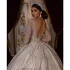 Oszałamiająca suknia kulowa suknie ślubne dla kobiet długie rękawy luksusowe tureckie suknie ślubne bez pleców cekin vestido de noiva 2024 kryształy arabskie lśnią