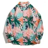 Men's Casual Shirts Spring Summer Hawaiian Flamingo Print Beach Button Down Fashion Clothing Blouse Top Camisa Masculina