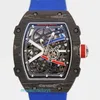 Opwindend exclusief polshorloge RM Watch Rm67-02 Automatisch mechanisch horloge Rm6702 Blauw Ntpt Koolstofvezel Titanium Metalen wijzerplaatmachines Wereldberoemde chronograaf