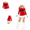 Casual Dresses SCEINRET Women Christmas Costume Santa Cosplay Dress Plush Trim Patchwork Party With Hat And