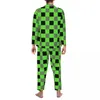 Masculino sleepwear duro gingham pijama conjuntos verde e preto bonito mulher manga longa lazer vintage 2 peças nightwear tamanho grande xl 2xl