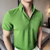 Mäns casual skjortor kort ärm V-ringning grön för män affärsslim fit solid klänning skjorta fest prom trendiga kläder 4xl