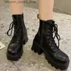 Stövlar High Heel Short Women Boots Fashion Lace Up Punk Style Shoes 2023 New Autumn Winter Womens Ankel Booties Q240321