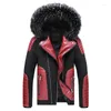 Jaquetas masculinas homens 2024 marca de inverno casual gola de pele retalhos jaqueta de couro casaco moda vintage outwear falso