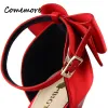 Boots Comemore Women Summer Luxury Shoes Ladies 2023 Stiletto Red Wedding Shoe Heel Stiletto Sandaler Bow Woman Pumps Silk High Heels