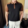 Polos pour hommes Polo T-shirts pour hommes Printemps Été Mode Patchwork Couleur Tricoté Mens Casual T-shirt Slim Fit Turn Down Col Tops