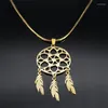 Pendant Necklaces Flower Of Life Dream Catcher Necklace For Women Men Stainless Steel Feather Tassel Spiritual Boho Chain Jewelry Collare