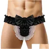 Onderbroeken Heren Sissy Bow-Knot Doorzichtige slipje Satijnen bikini G-string String Slips Uniform Temptation Y Glad ondergoed Drop Delive Otovq