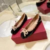 Dance Shoes Patent Leather Women Rivet Ballet Flats Shallow Female Footwear Fashion Butterfly-Knot Ladies Lolita Shoes Round Toe Slides satin ballerina with box