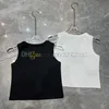 T-shirt tricoté pour femmes, Badge en métal, débardeur, strass brillant, gilet de Sport, t-shirts élastiques sans manches