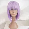 Syntetiska peruker Wonderf Party 14 tum Wig Short Purple Bob Rollspelande tjej Drop Delivery Hair Products OT2S3