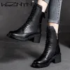 Buty marka elegancka kobieta buty kostki jesienne zima ciepłe oryginalne pu skórzane impreza biuro Promowe buty super high retro buty kobieta