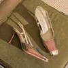 Zapatos de vestir de tacón superior Tacones delgados para mujer Sandalia de estilete de verano Sandalias de punta cuadrada de metal con lentejuelas Flip Flop Fenty Slides 240228