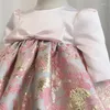 Girl Dresses Kids Elegant Beading Christening Matching First Birthday Floral Dress For Children Clothes Flower Ball Gowns With Big Bow