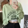 2024 Spring Autumn Women O-Neck Irregular Sweatshirts Korean Fashion Crop Tops Letter Printed Harajuku Punk Gothic Streetwear 240321