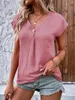 Blusas femininas moda e casual blusa 2024 verão solto com decote em v botão topos mangas morcego feminino sólido camisa de manga curta S-XXL