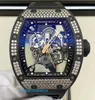 RM Relógio Piloto Relógio Popular RM055 Série Masculina RM055 NTPT Fibra de Carbono Diamante Incrustado Moda Masculina Lazer Esportes Máquinas Relógio de Pulso