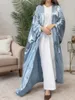 Etniska kläder Eid Party Abaya för kvinnor Ramadan Satin Bat Sleeve Caftan Cardigan Muslim Vestidos Largo Kaftan Islam Dubai Arab Long Robe