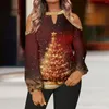 Koszule damskie Retro Kobiety świąteczna koszulka Snowman 3D Bluza Jesienna moda O-Neck Long Rleeve Bluzka Lady Casual Loose Pullover