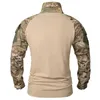 Camicia tattica mimetica da uomo Manica lunga Soldati Esercito Maglietta da combattimento Cotone Camo Uniforme militare Camicie softair 240315