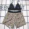 Kvinnors badkläder 2024 Europeisk och amerikansk stil Bikini Leopard Print Split Halter Casual Shorts Suit Swimsuit