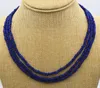 Kedjor naturliga 3 rader 2x4mm fasetterade mörkblå safirpärlor halsband