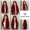 Wigs Long Curly Wine Burgundy Red Synthetic Wigs with Long Bangs for Women Afro Deep Wave Cosplay Party Natural Hair Heat Reisitant