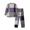 Heren nachtkleding Patchwork Print Pyjama Set Herfst Paars en Zwart Kawaii Kamer Dame 2-delig Informeel Oversize Bedrukt Thuispak Cadeau