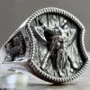 New Vikings Warrior 14K White Gold Rings for Men Women Vintage Gothic Biker Fashion Nordic Double Axe Ring Amulet Jewelry Gifts