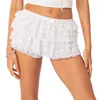 Shorts pour femmes Puloru Sweet Summer Lace Volants à plusieurs niveaux pour femmes filles Fashion Bow Decor Low Rise Layered Skorts Casual Streetwear