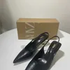 Cheap Store 90 % Rabatt auf den Großhandel Hollow Za2024 Neue Damen-Wickelschuhe Spitze schwarze Lederrückenstreifen Muller High Heel Sandalen Triangle Heels Hohe Qualität