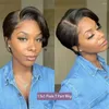 Straight T Part Lace Wig Prepluck Brazilia Human Hair Natural Hairline Pixie Cut Transparent Wigs For Women